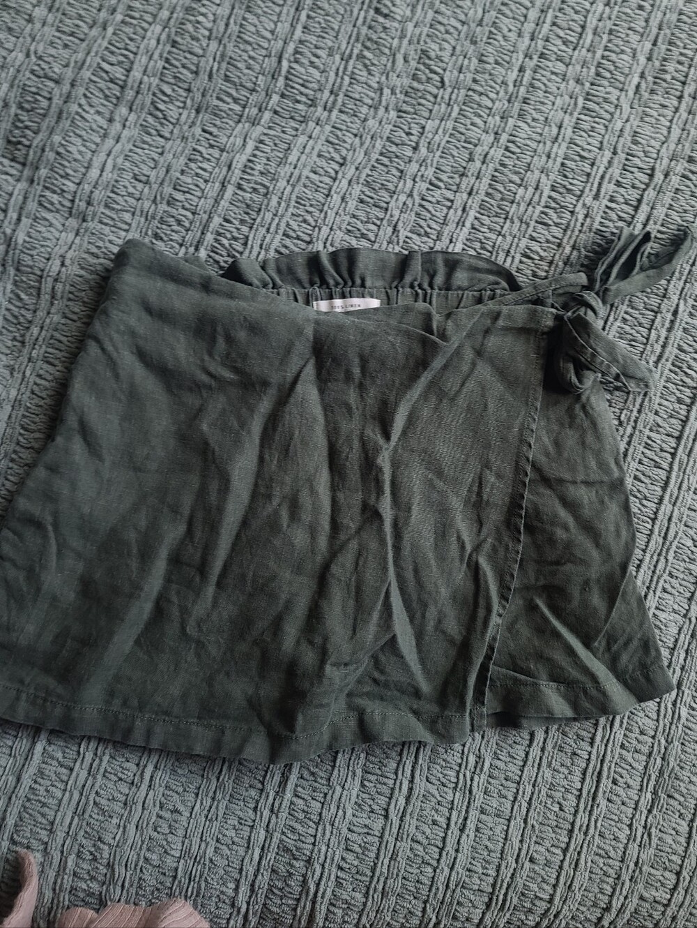 Green Linen Wrap Mini Skort